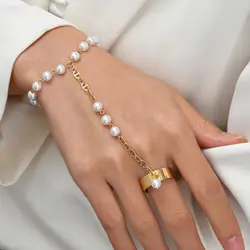 Simple Bracelet Linked Finger Heart Pendant Chain Bracelet Adjustable Hand Harness Bangle Metal Wide Finger Ring Bracelets