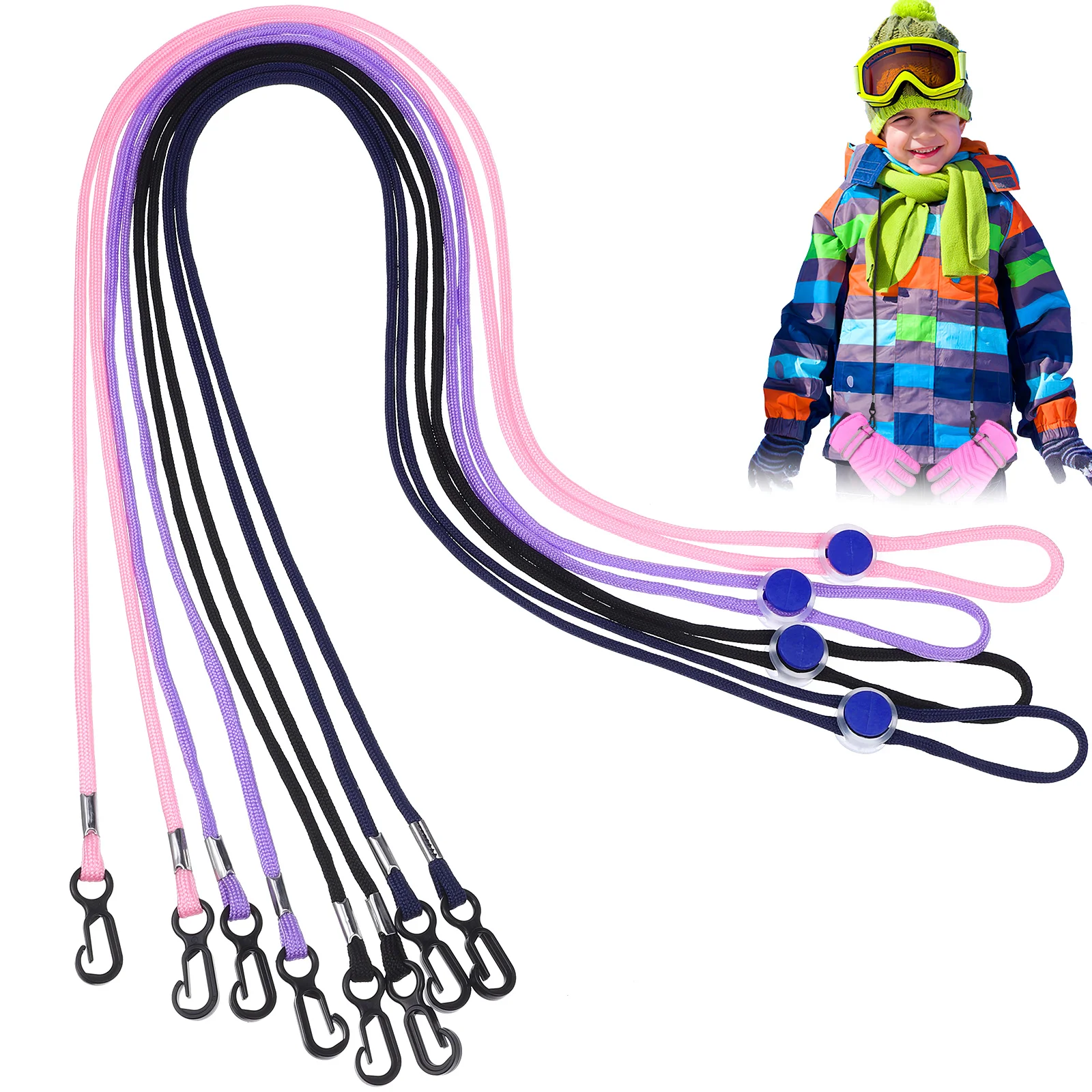 4 Pcs Grabber Gloves to Prevent Rope Loss Neck Lanyard Strap Clips Holder Winter Mitten Lanyards Child