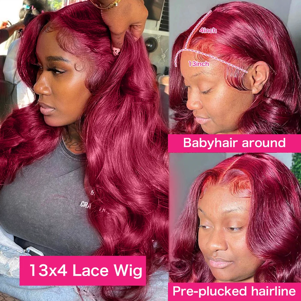 99j Burgundy Body Wave 13x6 HD Lace Frontal Wig Red Colored Loose Wave Lace Front Human Hair Wigs 250% Red Lace Wigs for Women image 3