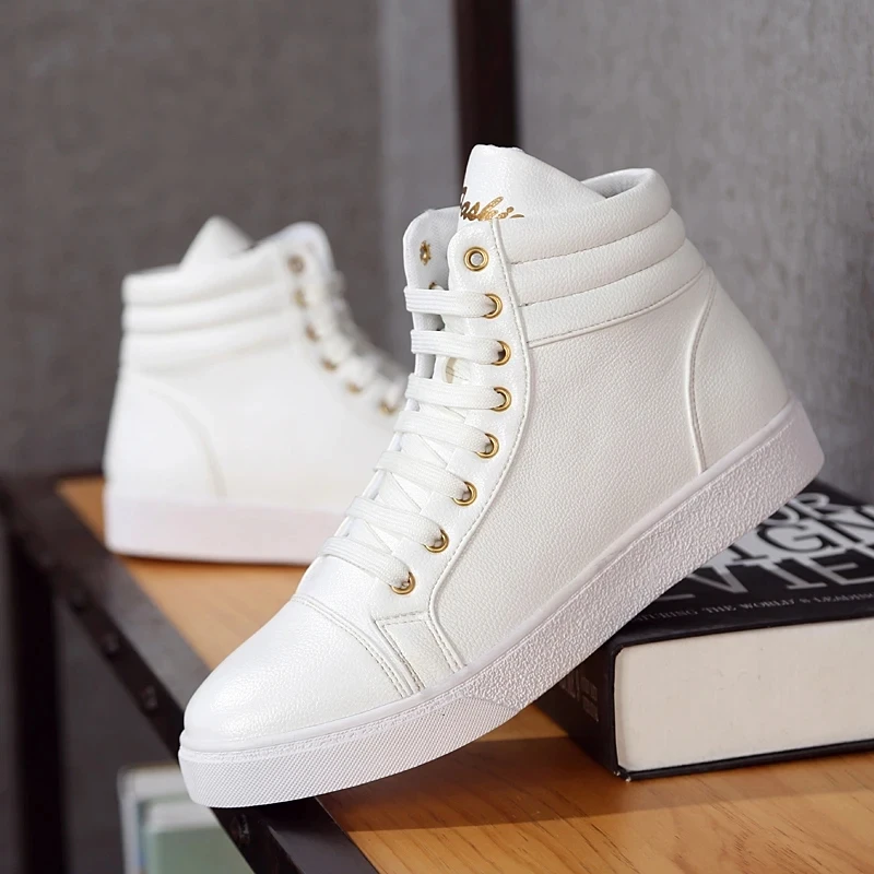 Brand Mens Skateboard Shoes Casual Unisex High Top Lighweight Sports Shoes Boys Girls Cool Street White Soft Leather Sneakers