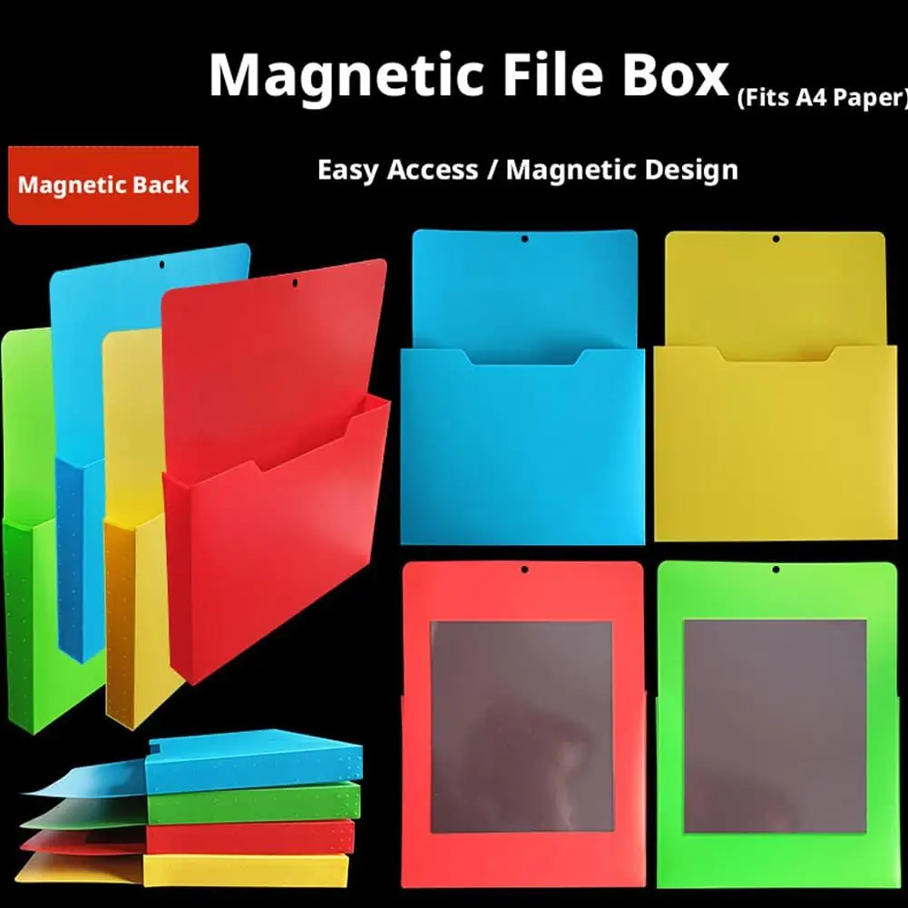 PP Magnetic File Holder Wall‑Mount Document Organizer Large Capacity A4 Storage Pocket Dual‑Use Magnetic & Hanging File Sorter
