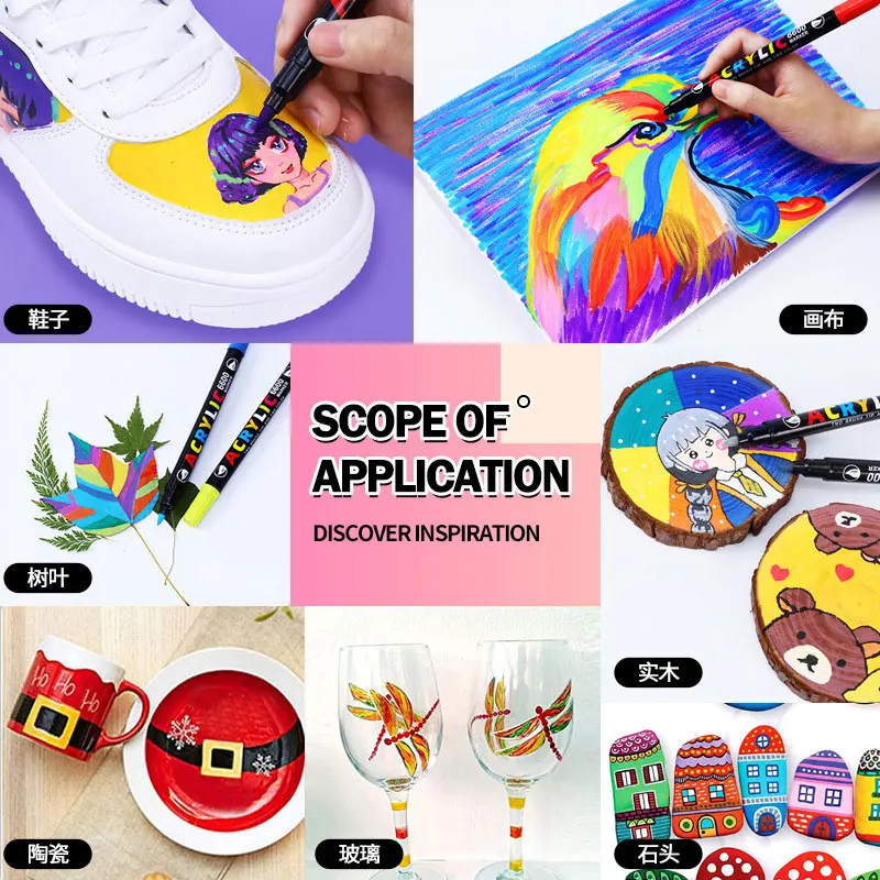 36/84Color Double Head Brush Acrylic Paint Markers Pens for Stone Ceramic Fabric DIY Painting Card All Surfaces Art Supplies