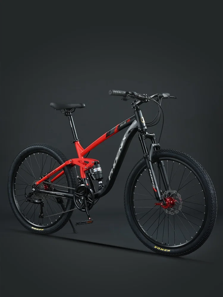 Mountain Bike Soft Tail Dual Shock Absorber, All Terrain Bicycle, 27-Speed Cassette, Mechanical Disc Brakes, 26\