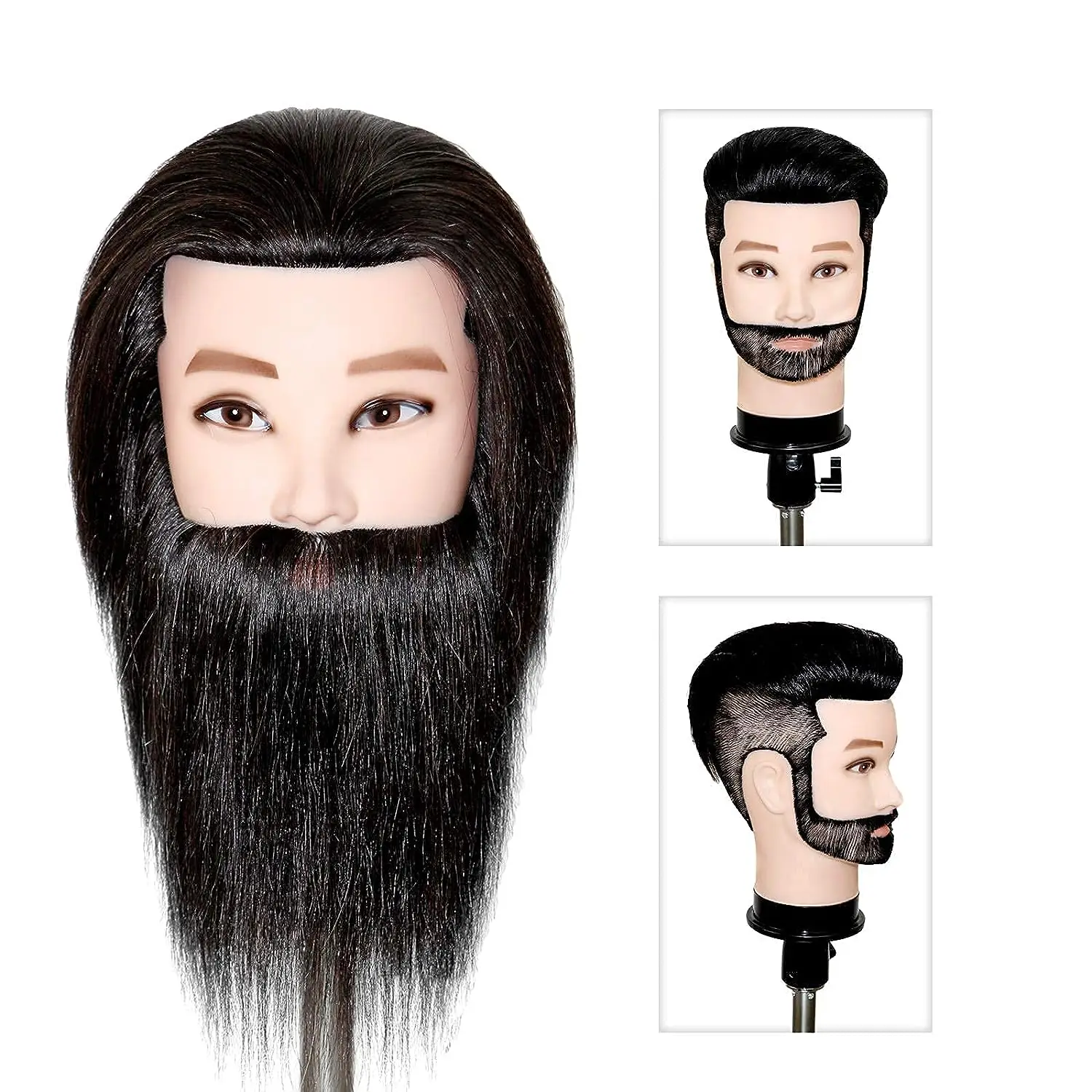 Male Mannequin Head With 100% Remy Human Hair Black For Practice Hairdresser Cosmetology Training Doll Head For Hair Styling