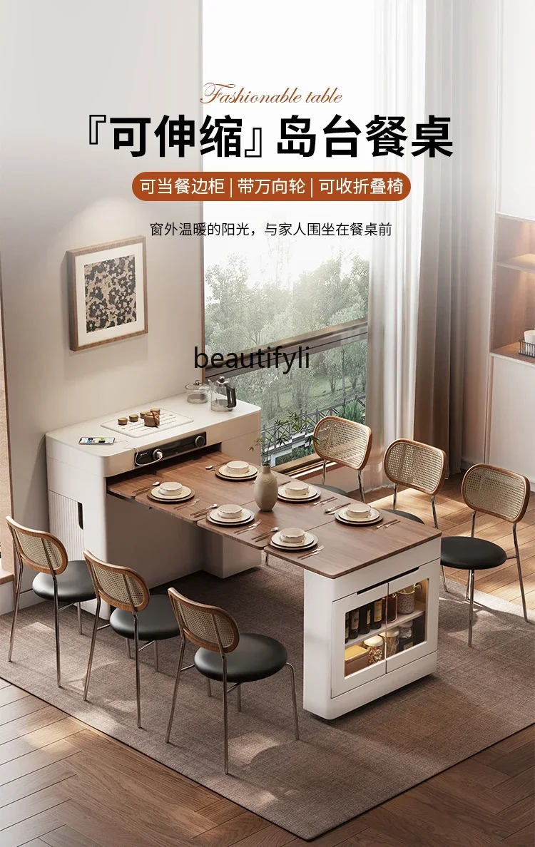 

zq1Dining side cabinet, island table, integrated dining table, household retractable folding mobile multi-functional bar