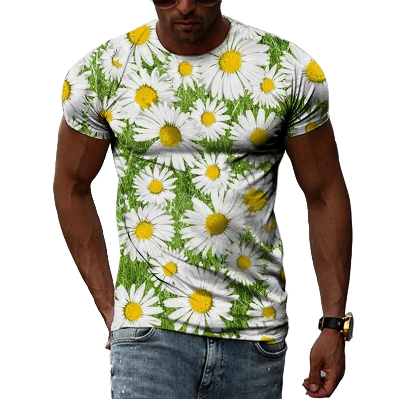 Summer Fashion Personality Flowers graphic t shirts Men Casual 3D Printed Short Sleeve Tees Hip Hop Trend Harajuku O-neck Tops