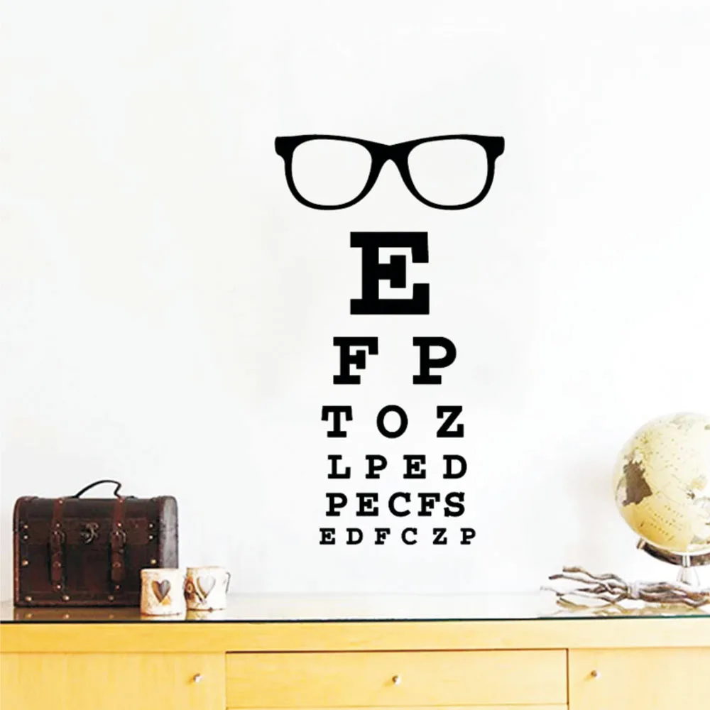 Glasses Eye Chart Optical Wall Sticker Eye Doctor Optometry Hipster Eyewear Specs Frames Glass Wall Decal Vinyl Window Poster