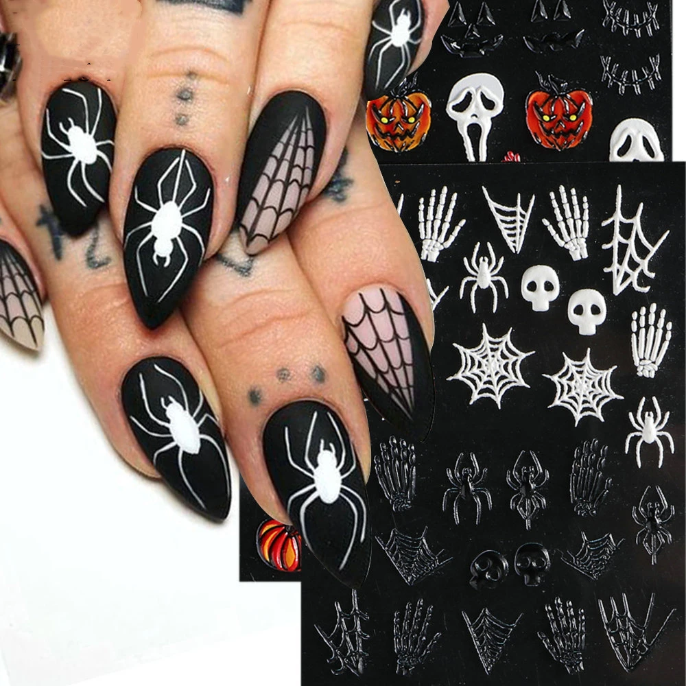 

Halloween 5D Nail Sticker Scream Movie Decor Spooky Design Bones Blood Drips Skull Sliders For Nails Lips Decal Wraps