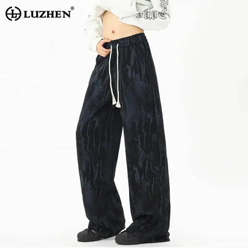 LUZHEN 2026 New Tie-dyed Pattern Original Loose Straight Casual Pants Men Fashion Drawstring Elastic Waist Male Trousers JY7815
