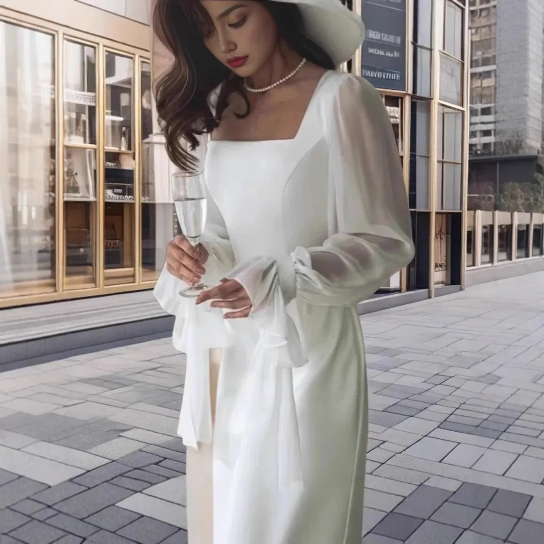 Moroder 2025 nouveau Style français élégance encolure carrée lambrissé maille pure manches cloche défini minceur couleur unie Merma