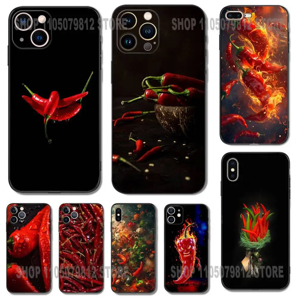 

Spicy Red Chili Peppers Phone Case For iPhone 17 16,15,14,13,12,11,Pro,XS,Max,XR,Plus,Mini Soft Silicone Black Shockproof