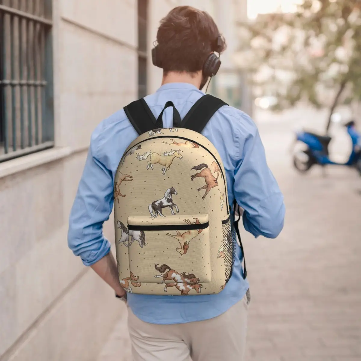 Mochila escolar con diseño de caballos dispersos en tono taupe, mochila escolar para niños, bolsos de hombro para ordenador, para hombres y mujeres