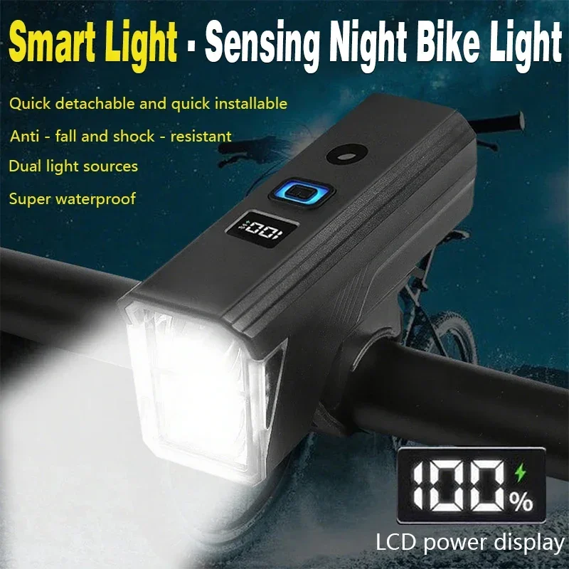 

Bike Bicycle Front Light USB LED Rechargeable MTB Headlight Lamp Flashlight Cycling Accessories Outdoor Night Safety W/Sensing