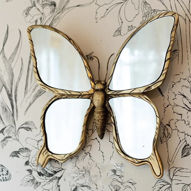 Retro Distressed Resin Butterfly Mirror Wall Decor Elegant Dragonfly Wall Art for Home Decoration, Convenient  Practical Design