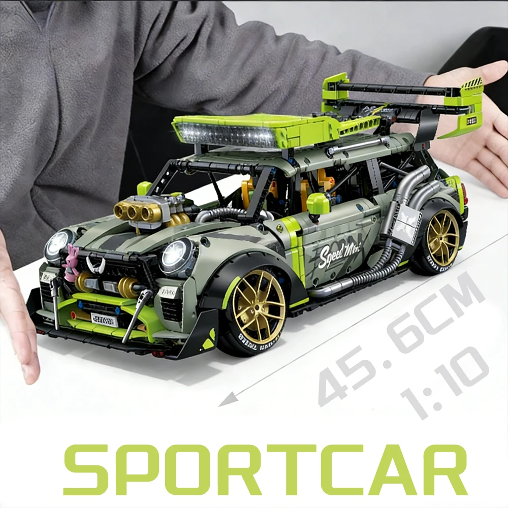 نموذج سيارة رياضية تقنية تعمل بالتحكم عن بعد بمقياس 1:10، مكعبات بناء لتجميع سيارة سباق مع محرك، أفضل هدية لعبة للأطفال والكبار