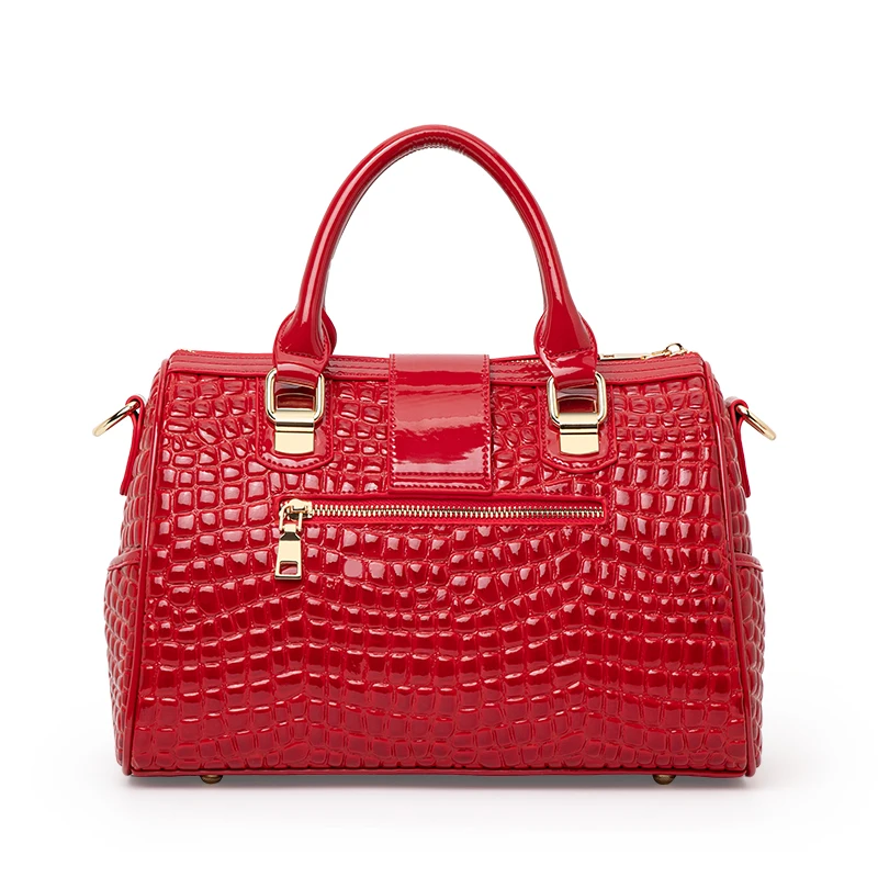 Aidrani Red Genuine Leather Crocodile Tail Boston Bag Women's Fashion Cowhide Handbag Single Shoulder Bag