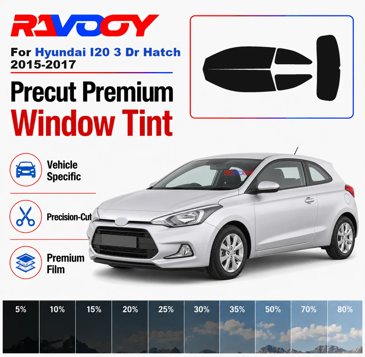 

Premium Precut Window Tint Kit Front Windows Rear Windows Rear Windshield For Hyundai I20 3 Dr Hatch 2015-2017 Nano Ceramic Film
