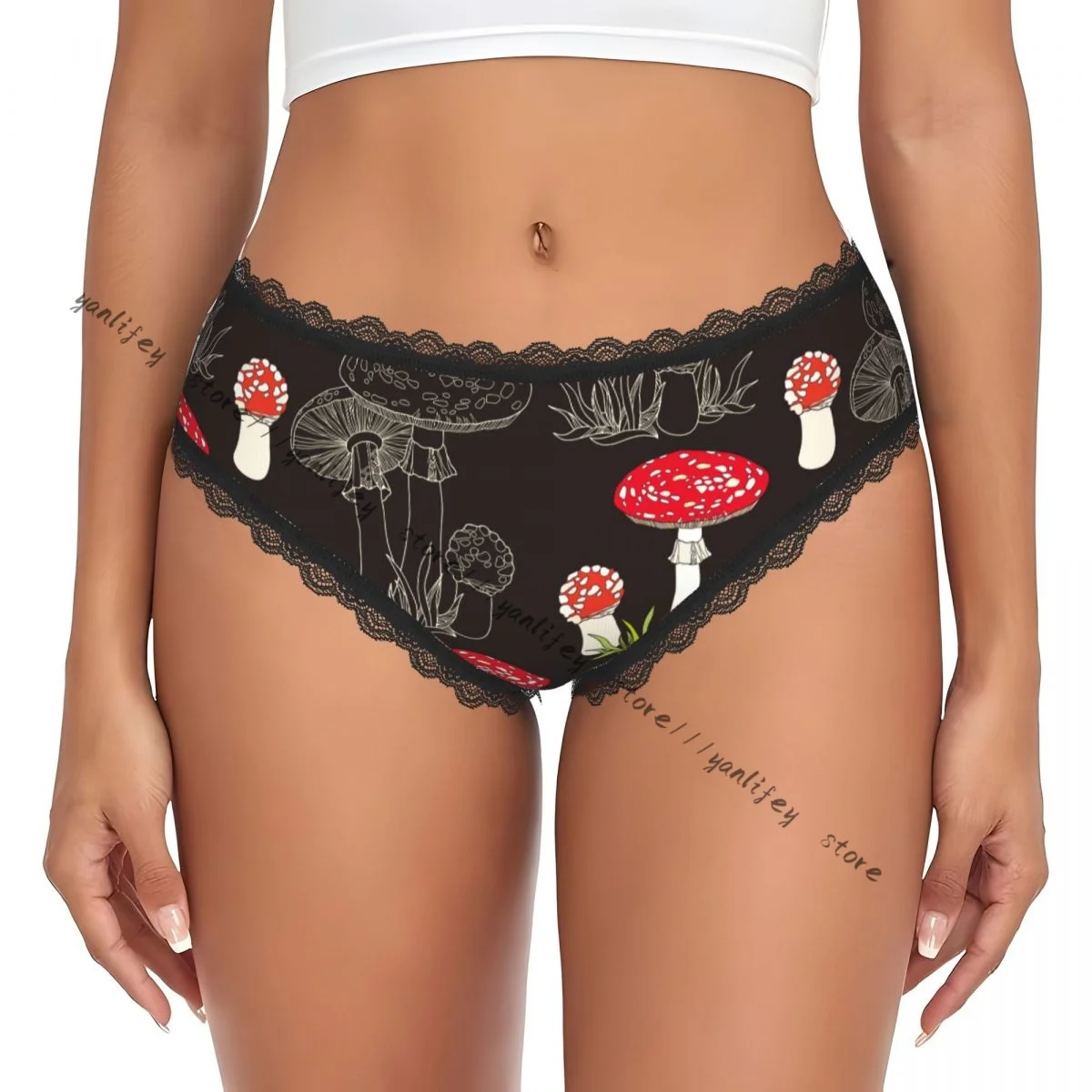 

Goose And Grass Mushroom Ladies Lace Panties Woman Low Waist Briefs