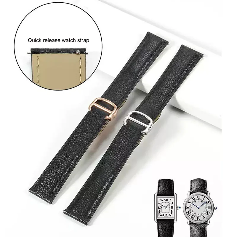 

For Cartier Tank London Solo Lychee textured cowhide Watchband Men Women band 17 20 22 23 24 25mm Genuine LeatherWatch Strap