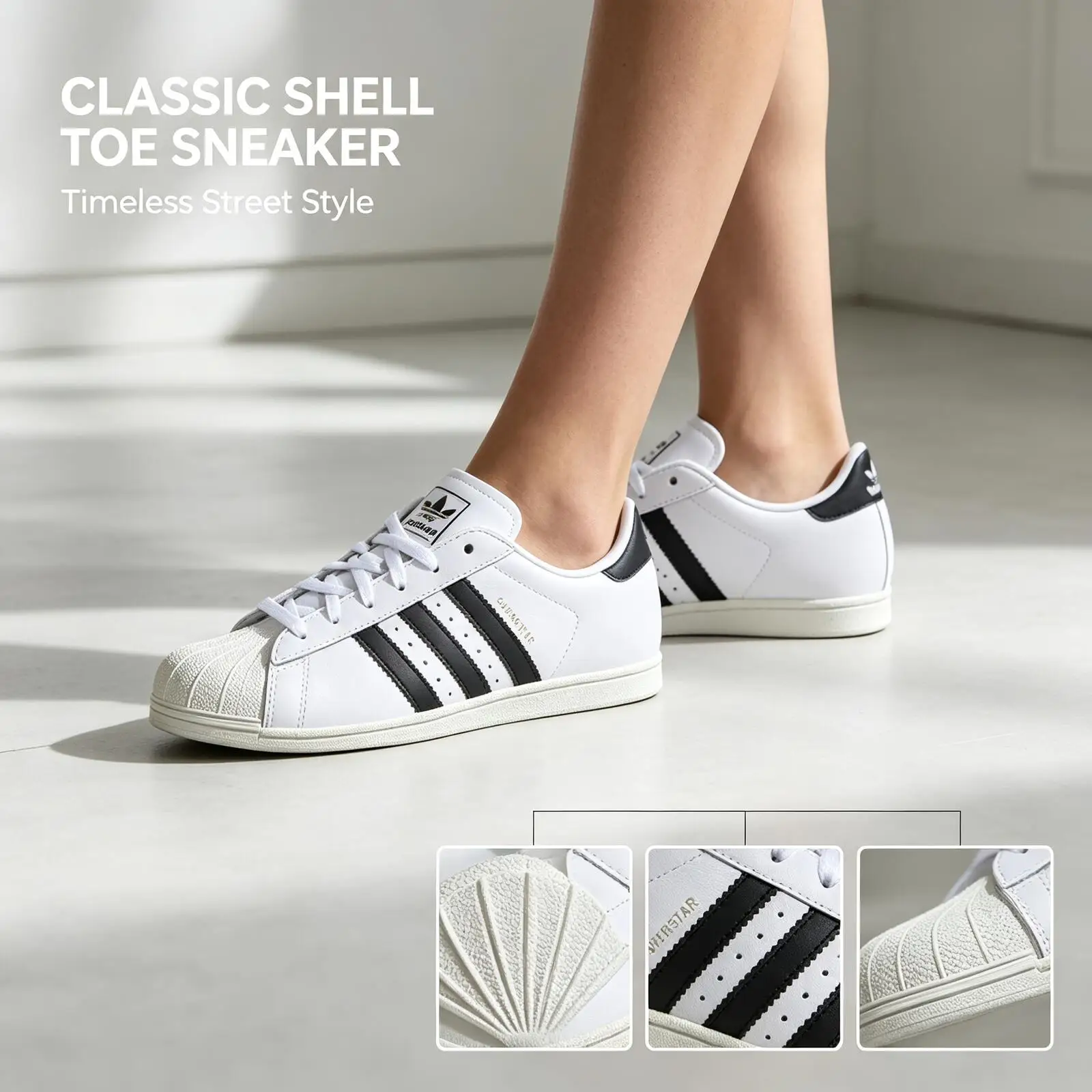 Кроссовки Adidas Originals Classic Shell Toe, бело-черные, повседневная городская обувь для ходьбы, удобная, нескользящая, дышащая обувь.