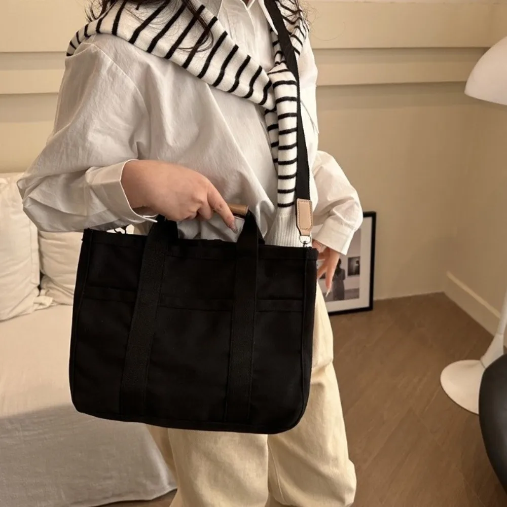 

Solid Color Mummy Bag Multifunctional Korean Style Canvas Mother's Bag Tote Bag Multi-pocket Women Shoulder Bag