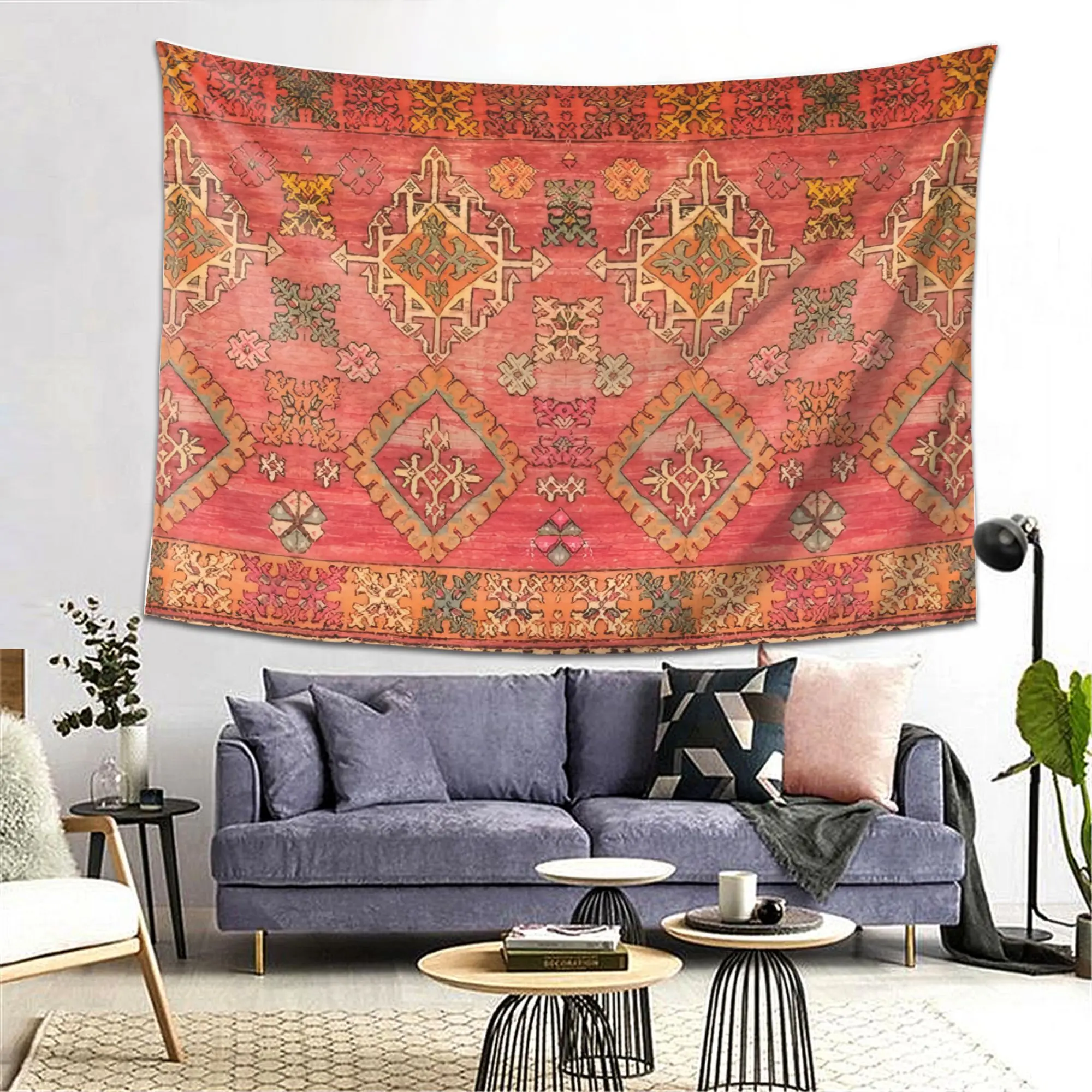 Geometric Southwestern Tapestry Wall Hanging Boho Macrame Ethnic Decor Textile Abstract Tribal Style for Living Room Bedroom Hom