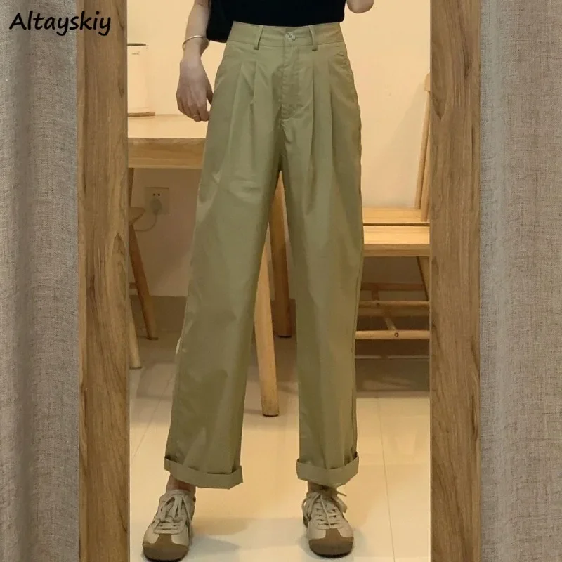 Cargo Pants Women Solid Pleated Cool Simple Daily Autumn Modern All-match Designed Casual Vintage Special Seductive Korean Style