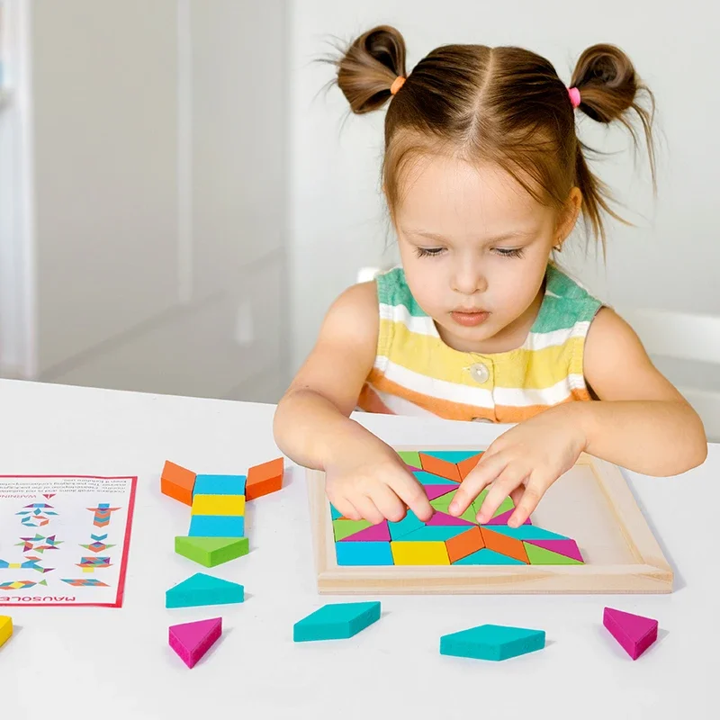 Montessori bloco de madeira forma criança quebra-cabeça aprendizagem precoce educação jigsaw fivela geométrica jogo de tabuleiro