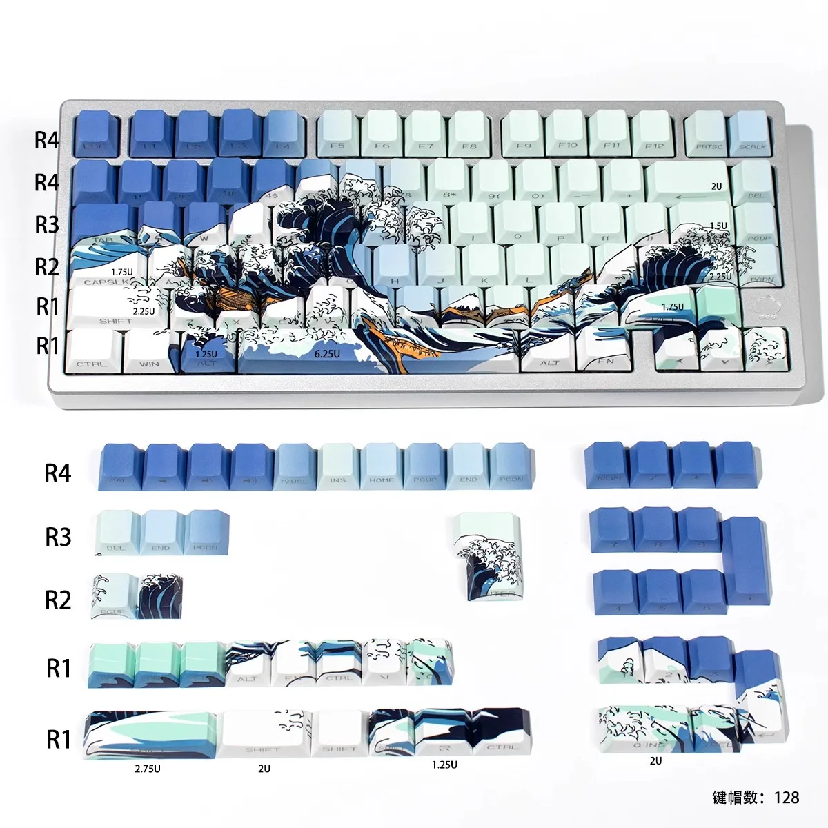 GMK 128 Keys Double Shot Cherry Profile Keycaps Side Print PBT Keycap Coral Sea Keycaps for Mechanical Keyboard Shine Through