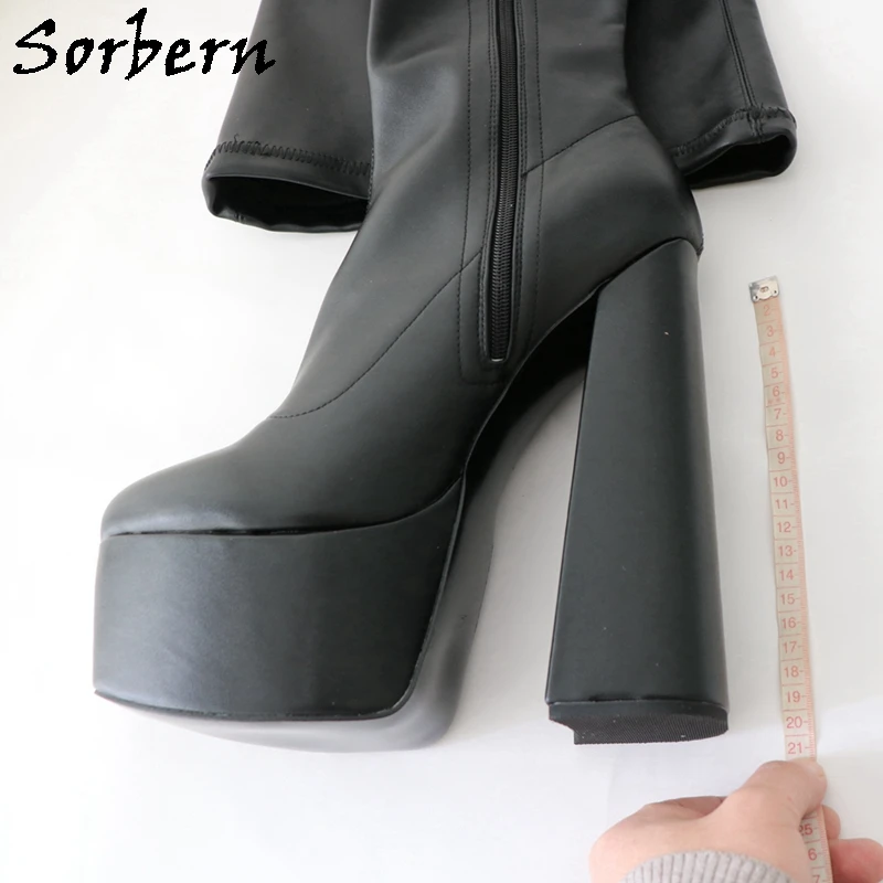 Sorbern Thick Black Women Boots Crotch Thigh High Unisex Boot Thick Platform 20Cm Extreme Chunky High Heel Visible Platform Shoe