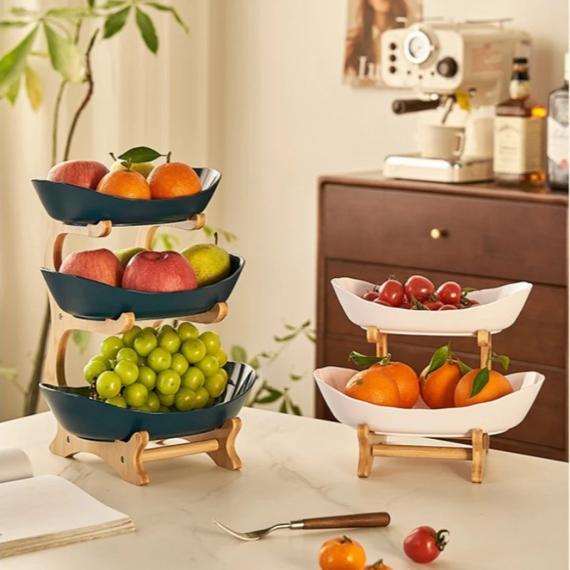 2/3 Layer Plastic Fruit Plate Table Living Room Kitchen Fruit Bowl Snack Candy Cake Stand Plates Salad Bowl Dried Fruit Basket