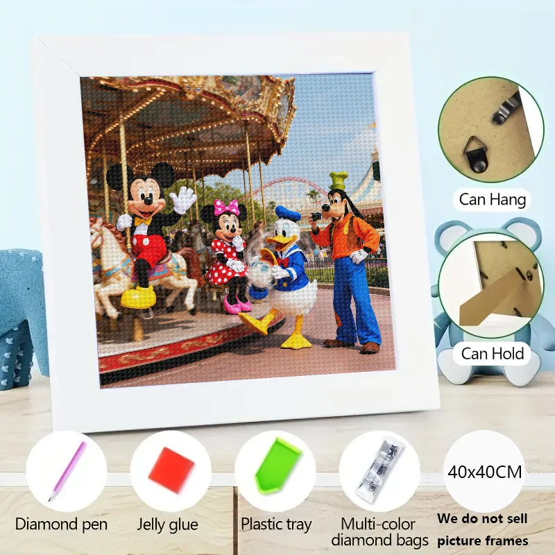 

1PC 5D DIY Full Drill Diamond Painting Kit, Featuring Disney Mickey Mouse Minnie Mouse Donald Duck Goofy Characters at a Festive