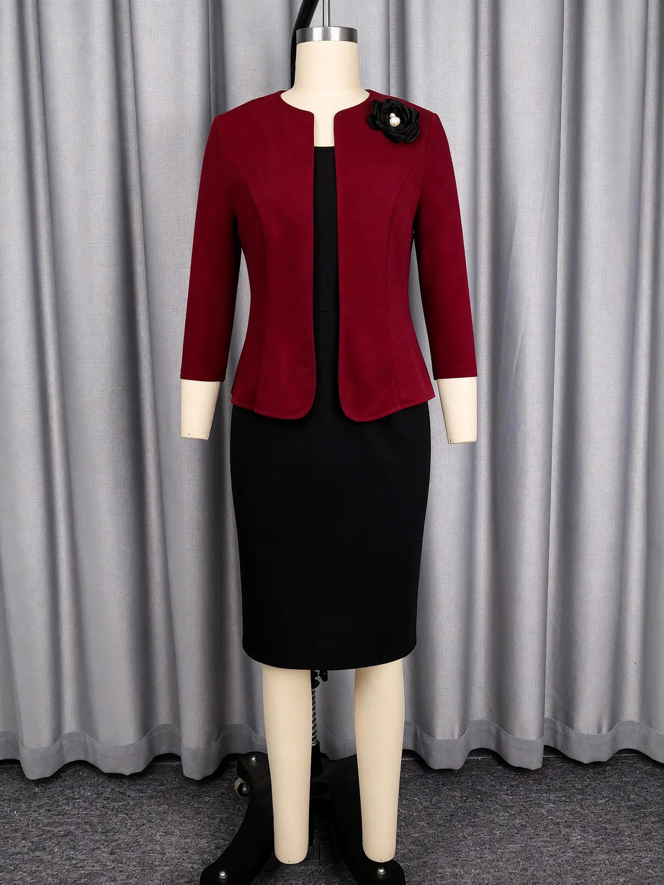 Elegant Office Ladies Two Pieces Set 3D Flower Blazer Coat with Tank Bodycon Dresses Church Party Business Occasions Suit New