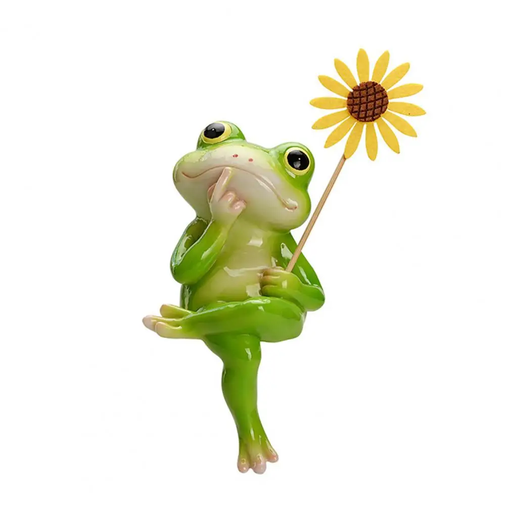 

Frog Holding Sunflower Ornament Frog Garden Ornament Realistic Resin Frog Statue for Garden Pond Aquarium Decor Thinking Holding
