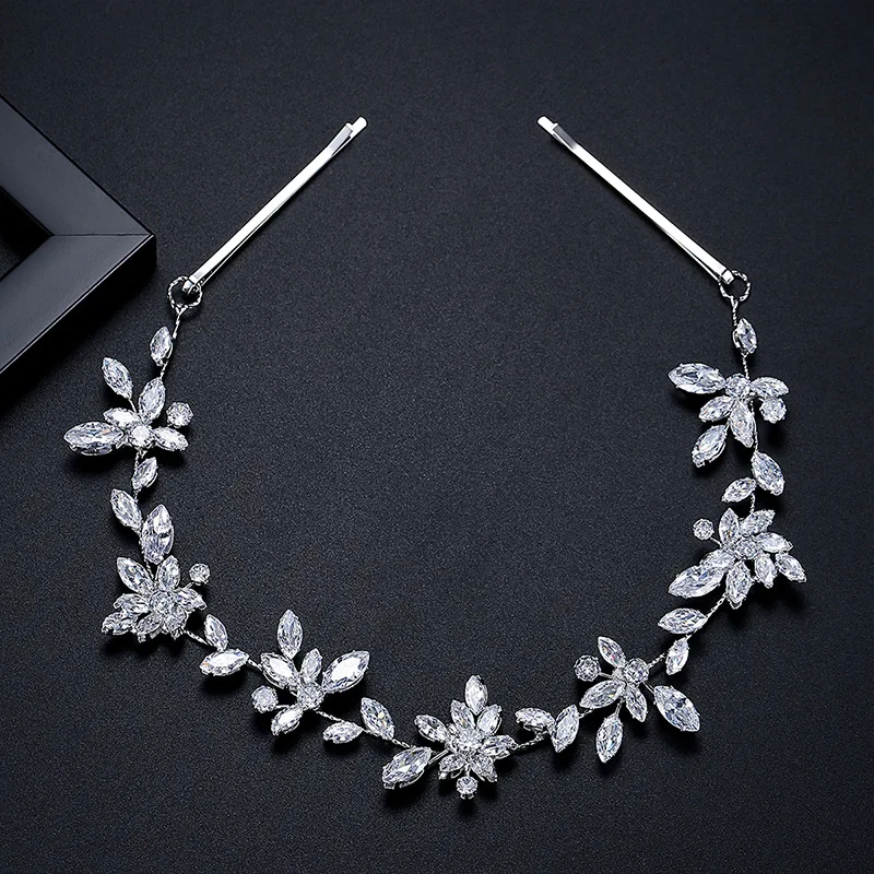 

SLBRIDAL Flexible Cubic Zircon Women Girls Fashion Headband Soft Copper Alloy Chain Bridal Wedding CZ Bridal Tiara Hair Jewelry