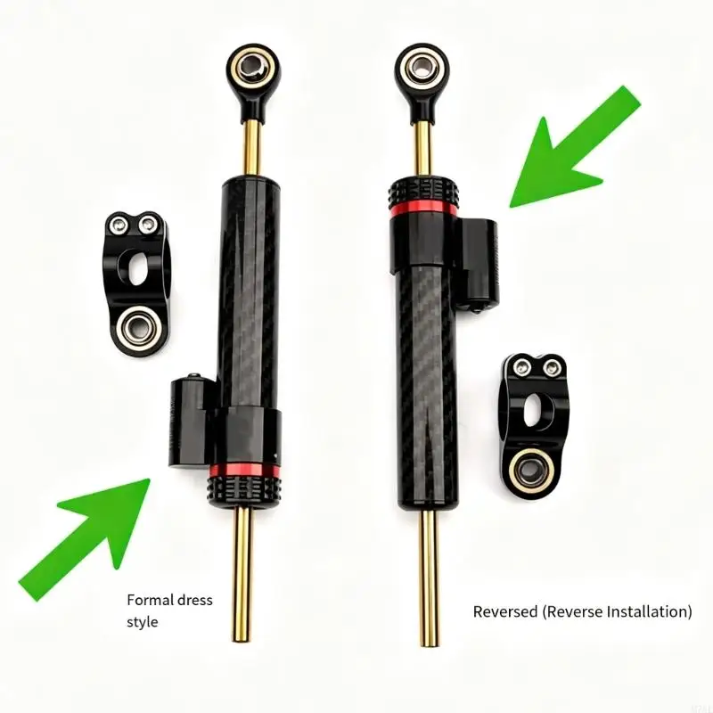 M76E Motorcycle Steering Damper Stabilizer with Inverted Bracket Design, Carbon-Look Sleeve, 252 mm Front End Support Part for