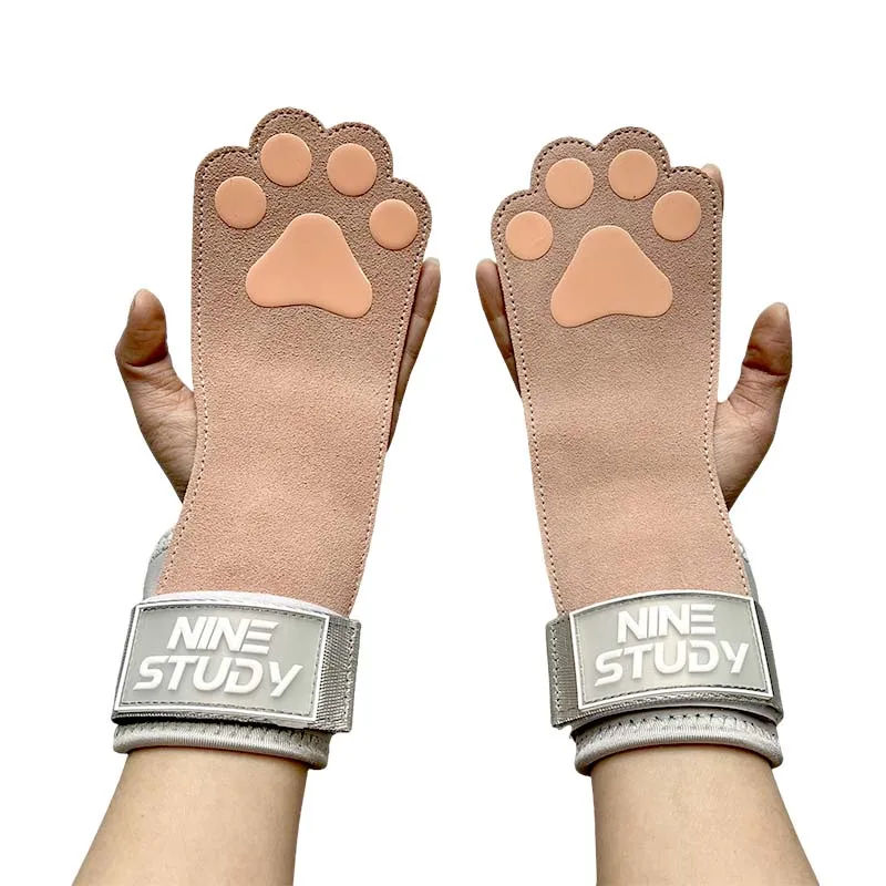 Women Cowhide Weight Lifting Grips Silicone Non-Slip With Wrist Straps Lifting Strap Gym Deadlifts Pull Ups Lifting Grip Gloves