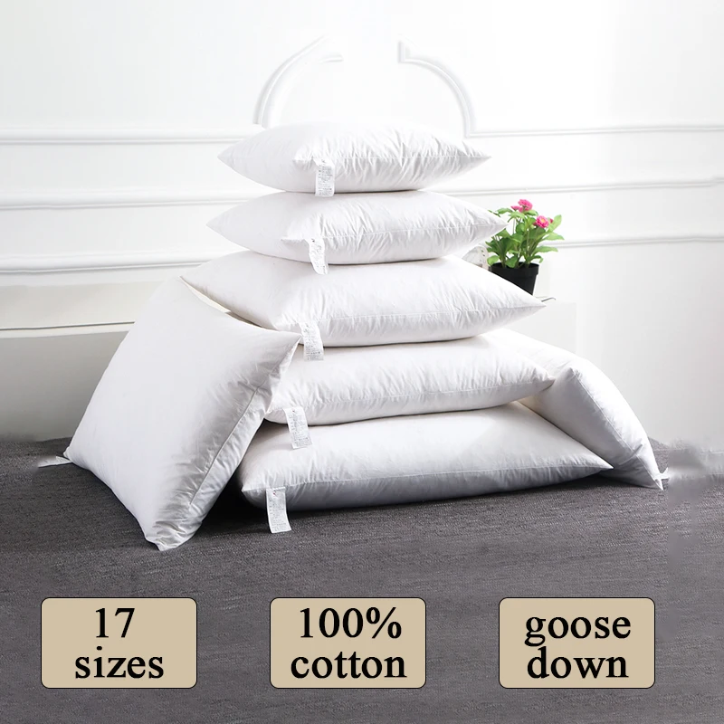 100% cotton goose down feather decoration Queen King Waist Hard neck Sleeping pillows Sitting Cushions for decorative sofa