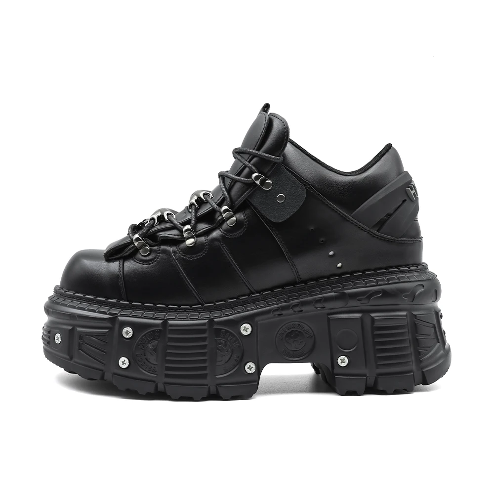 Nuevos zapatos de mujer estilo Punk con cordones altura del tacón 6CM zapatos de plataforma mujer gótico tobillo Rock botas decoración de Metal zapatillas de deporte para mujer