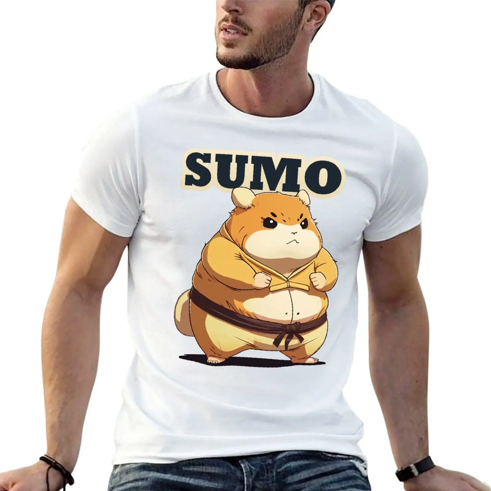 Camiseta con gráfico de Hamster Sumo Wrestler Yokozuna Rikishi Sekitrori, camisetas gráficas para hombre, camiseta 100% de algodón, camiseta de marca de lujo