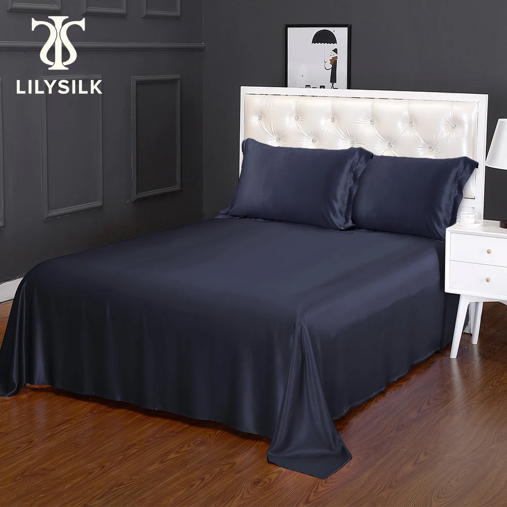 LILYSILK 3 Pieces Silk Bed Sheet Set Luxury 19 Momme Queen King Flat Sheet With 2 Pillowcases Comforter Beddings Free Shipping