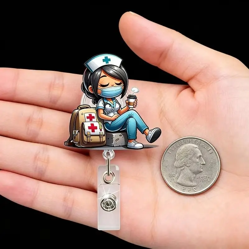 

1 шт. пластиковый выдвижной держатель для бейджа с мультяшным рисунком (доктор, медсестра) для рабочего пропуска, удостоверения или карты, с клипсой