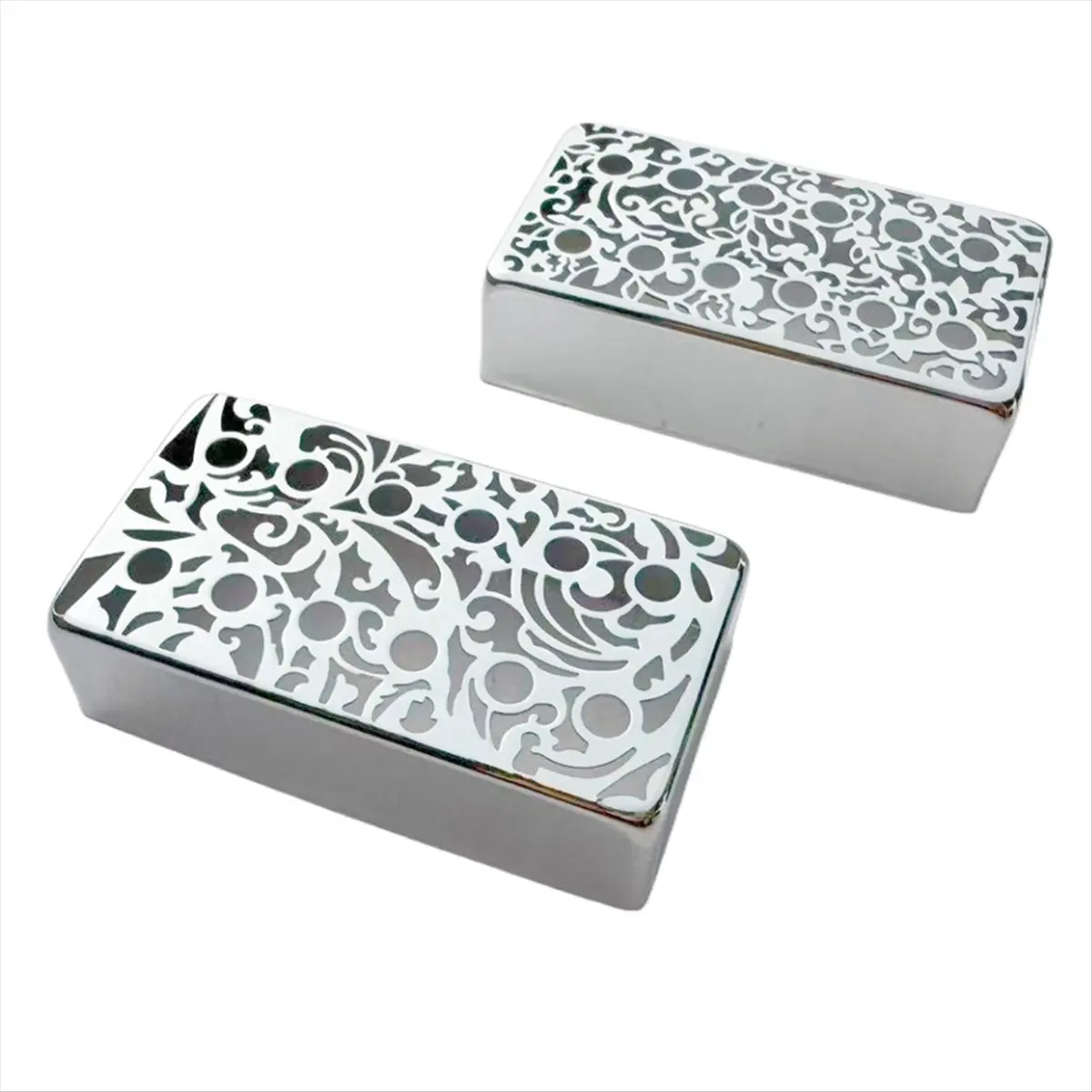 (AD12) Pickup Cover Cupronickel 50mm and 52mm Pole Spacing Hollowed Out Pattern Pickups Frame Set for LP Guitar Silver
