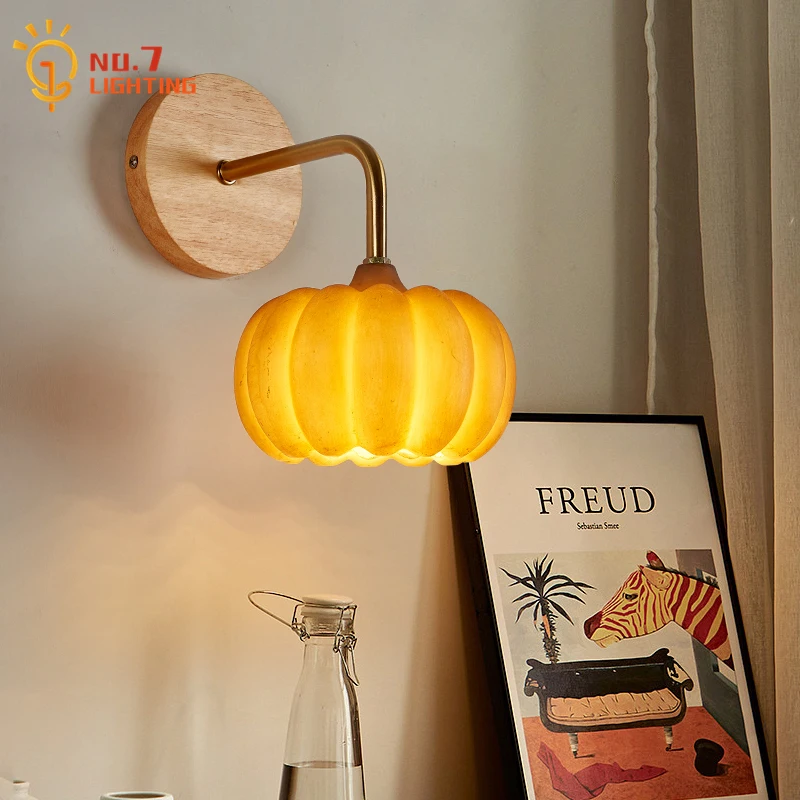 Japanese Bedroom Bedside Pumpkin Wall Lamp LED G9 Log Art Decorative Wall Mounted Homestay Restaurant Background Cafe Bar Salon