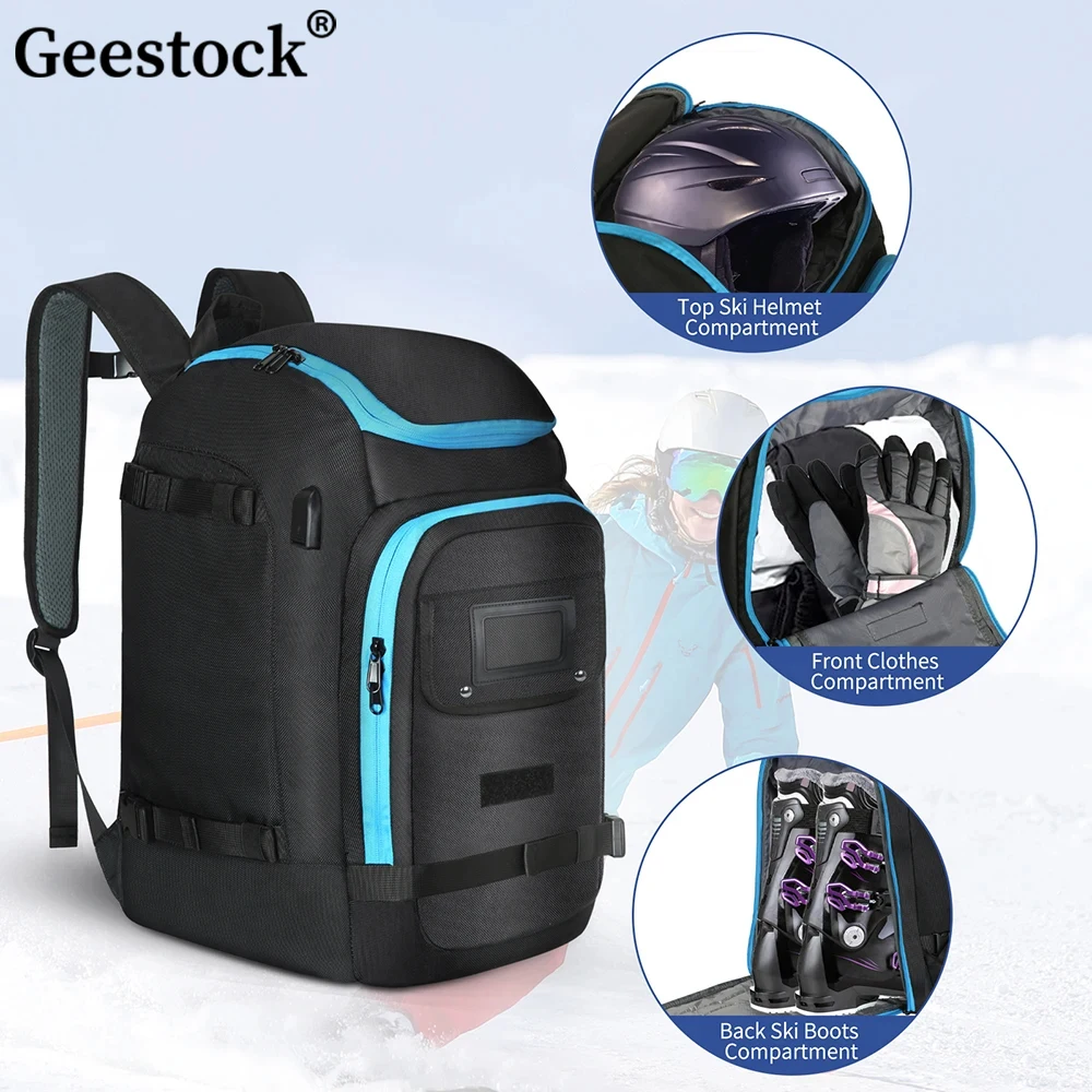 Geestock Waterproof Ski Backpack Large Breathable Skiing Boot Backpack Storage Hang Skis Adjustable Skate Bagpack Outdoor