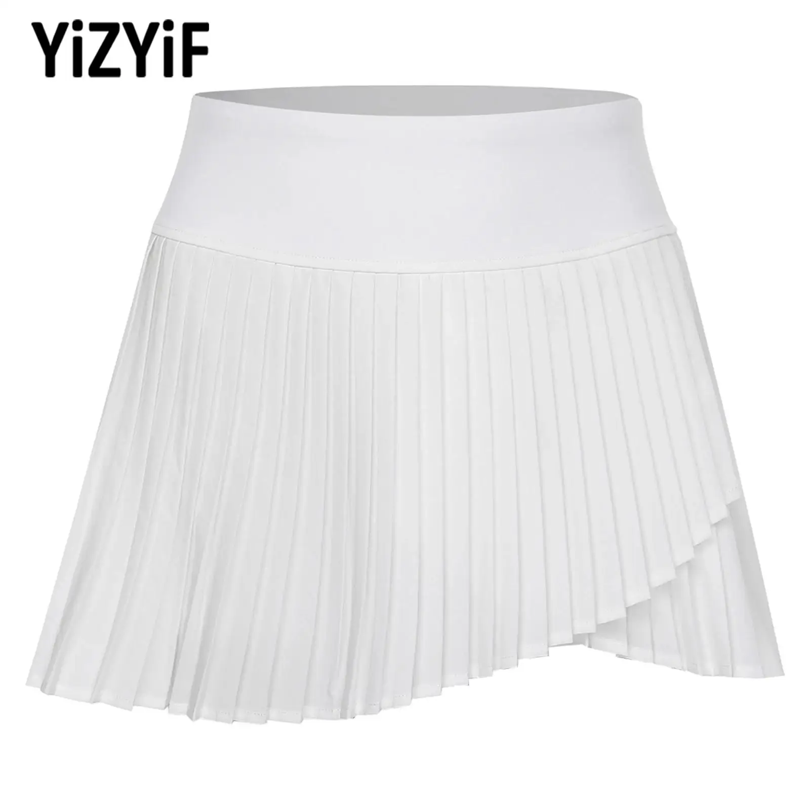 Quick-drying Badminton Tennis Skirt for Womens Fake Two-piece Stretchy Athletic Golf Skirt Asymmetrical Hem Split Pleated Skirt