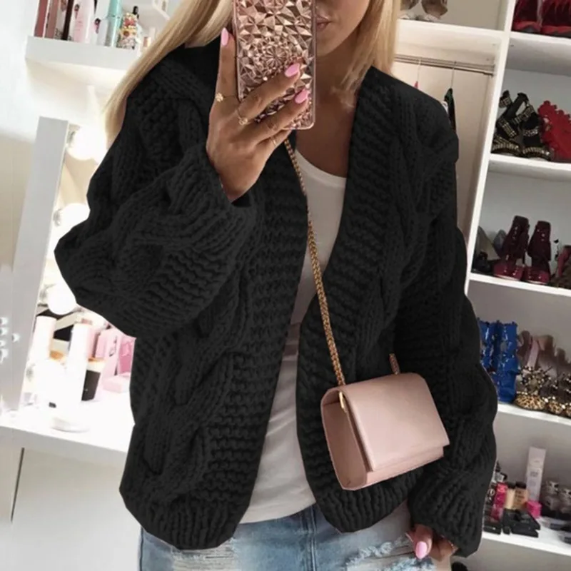 Autumn and Winter New Sweaters for Women Rough Bold Thread Fried Dough Twists Warm Knitted Cardigan Top for Women