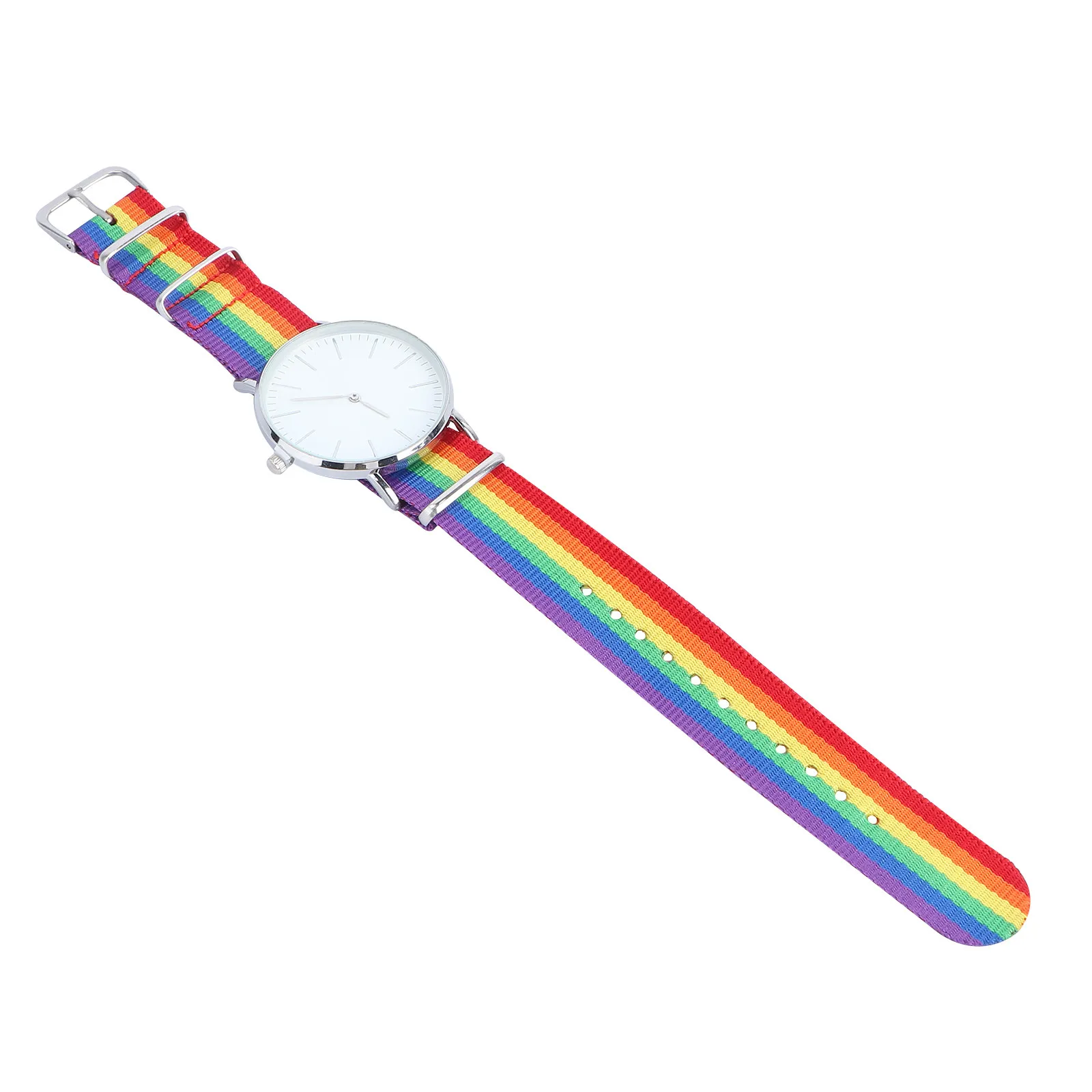 Unisex Quartz Watch Silver Rainbow Design Fashion Wrist Thin Stylish Delicate Quiet Timer for Students Women Gift