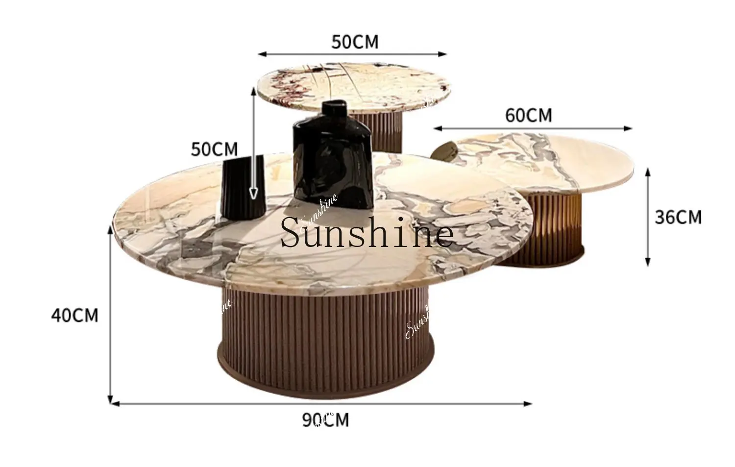 Natural luxury stone modern simple living room household high-end light luxury round coffee table size combination  FT