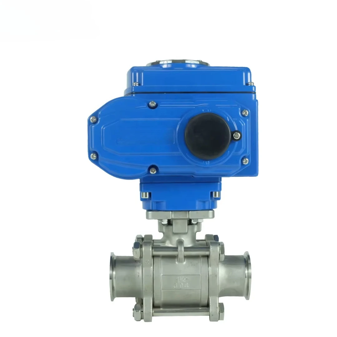 SS304 SS316 Sanitär-Tri-Clamp Motorisiertes Kugelventil Lebensmittelgeeigneter Edelstahl Elektrischer Stellantrieb Tri-Clamp 2-Wege-Kugelventil
